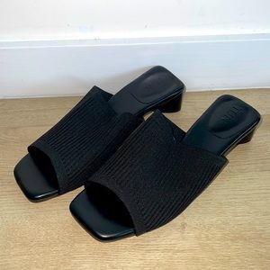 Black open toed low heels